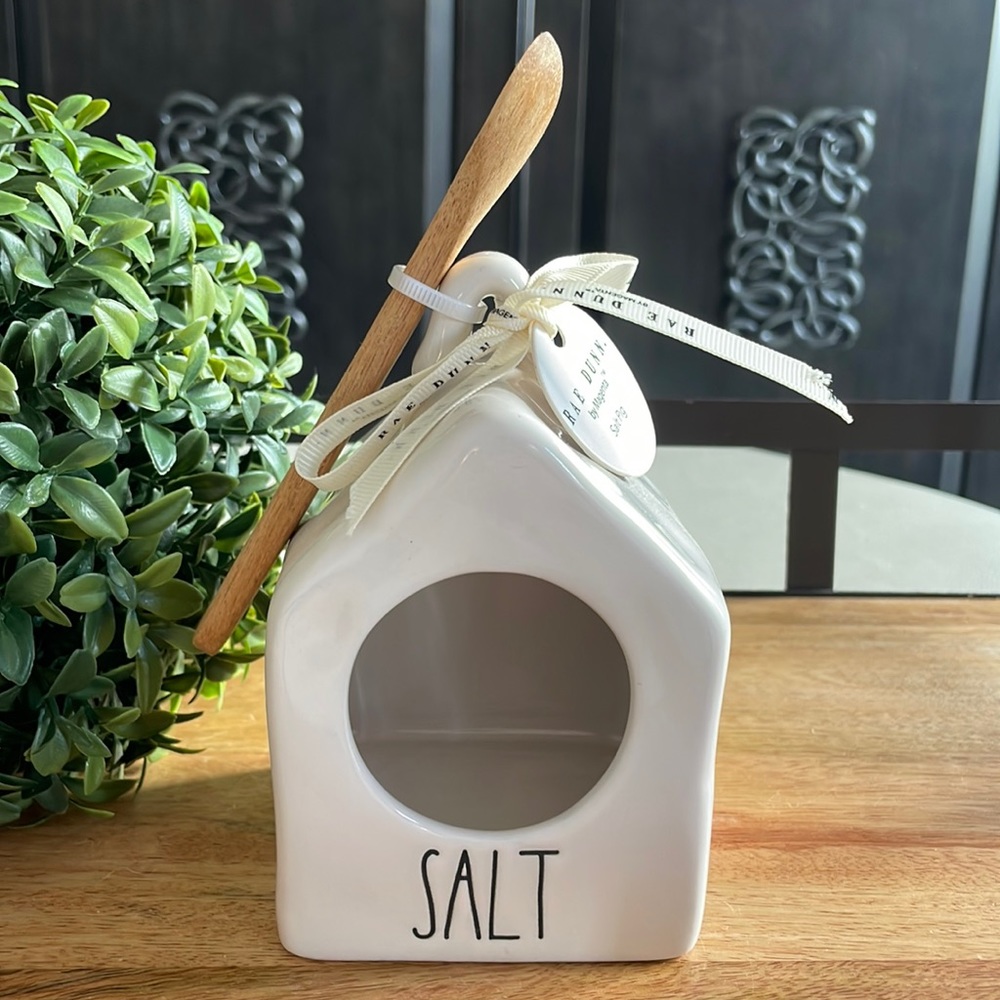 Rae Dunn SALT Pig with Wooden Spoon NWT